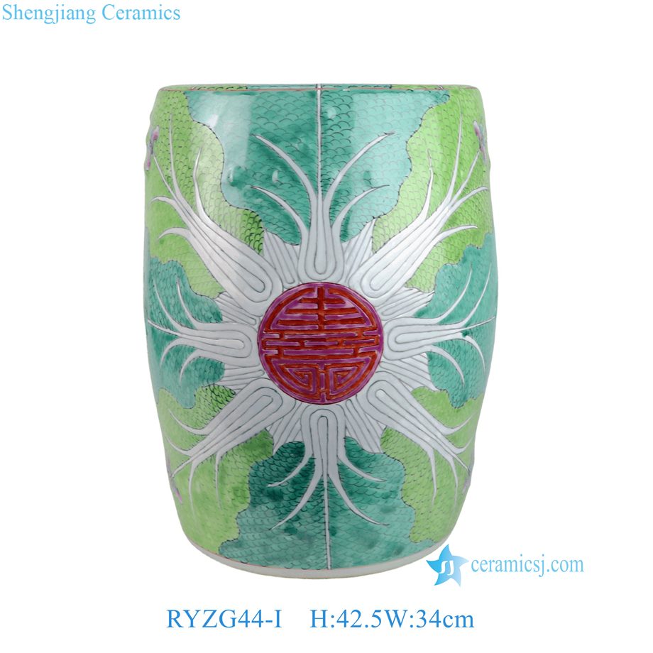 RYZG44-I famille rose ceramic garden stool with bok choy and longevity symbol