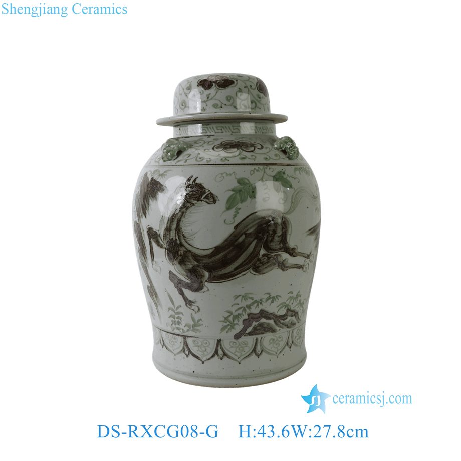 DS-RXCG08-G general jar lamp with underglaze red and green enamel horse pattern