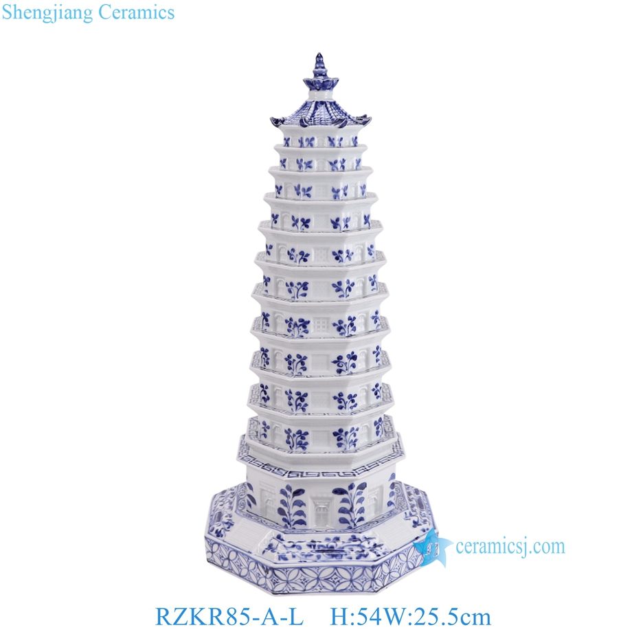 RZKR85-A-L large blue and white porcelain multi-tier pagoda sculpture